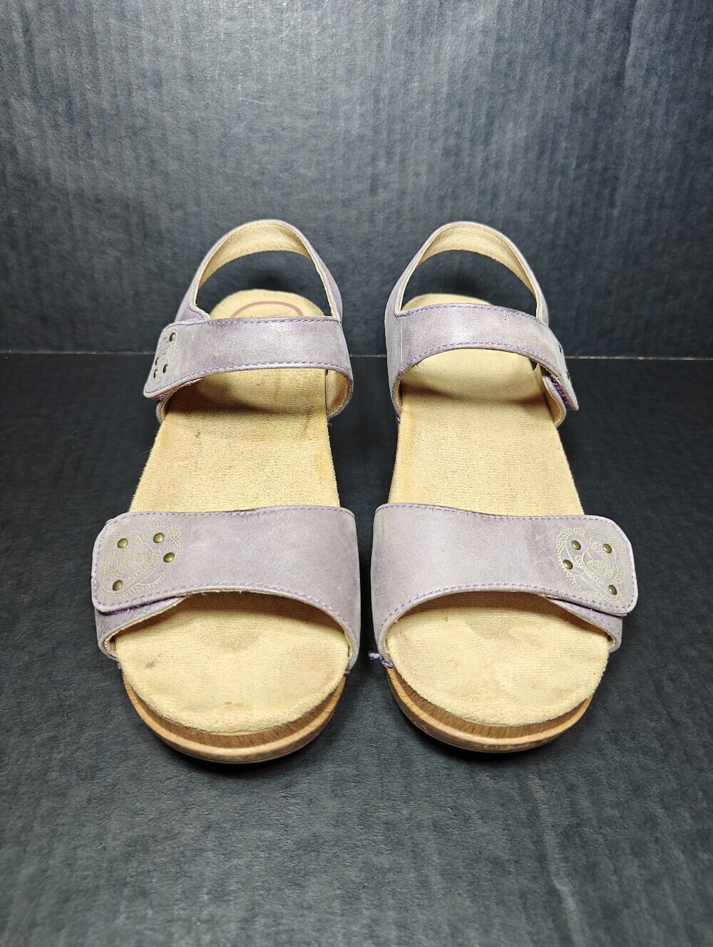 Dansko Double Leather Studded Strap Lavender Wedge Sandals Women's Shoes 8.5-9 - Picture 2 of 11
